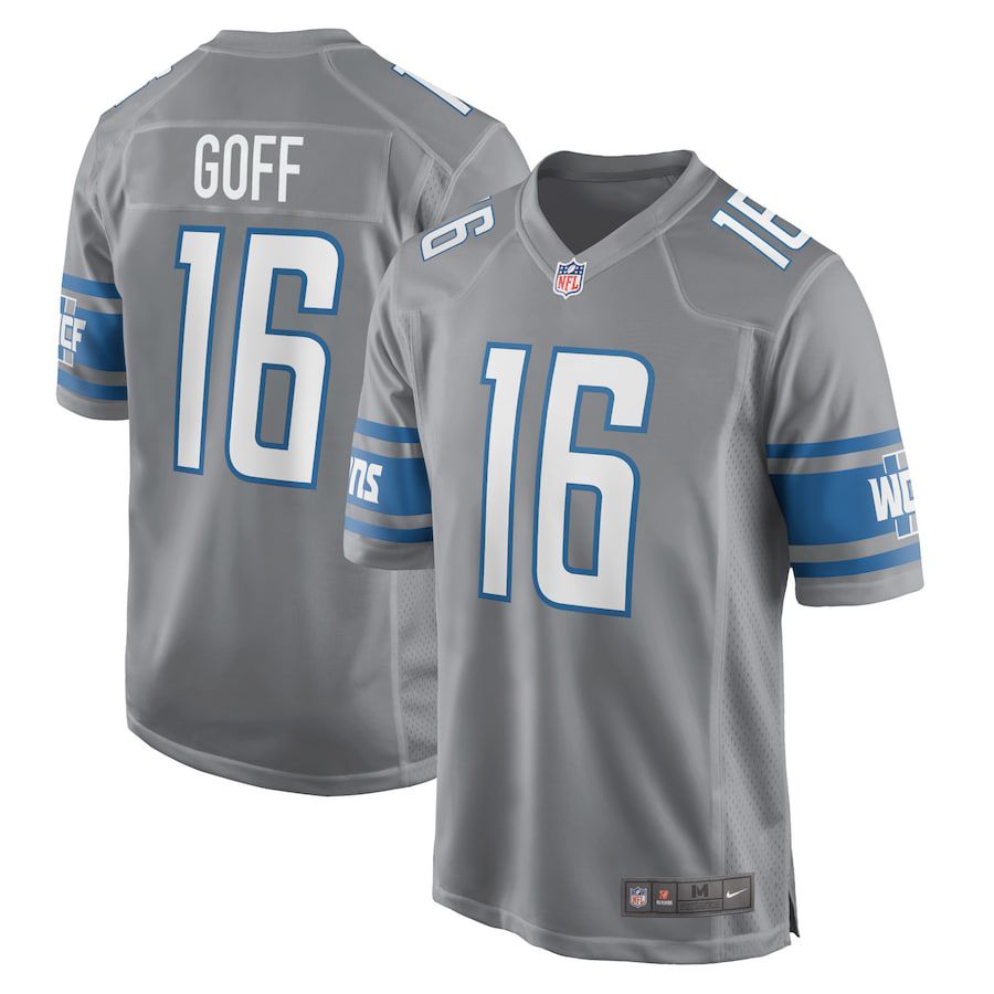Men Detroit Lions #16 Jared Goff Nike Silver Game NFL Jersey